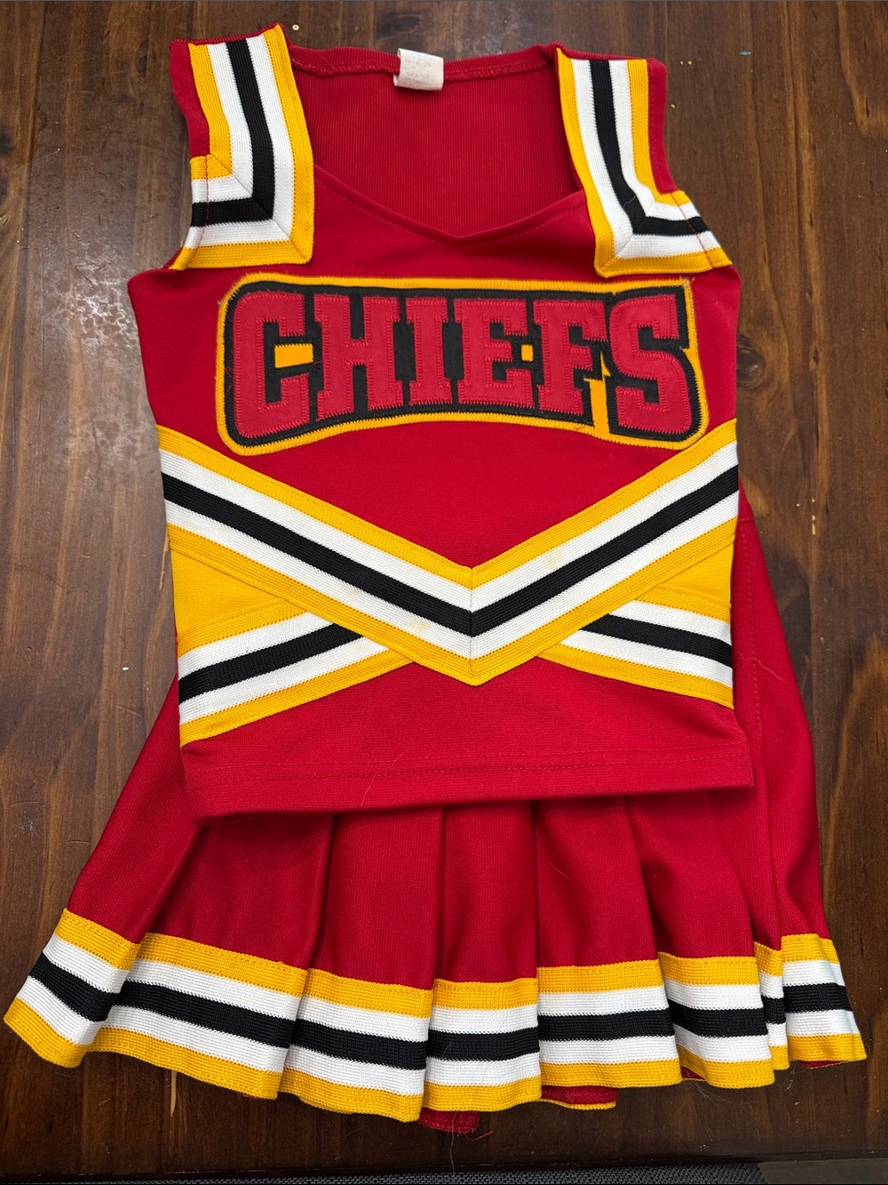 Red Chiefs Cheerleading Uniform Set with Yellow & Black Trim